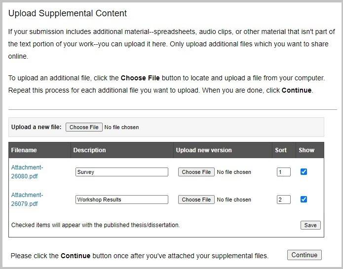Screenshot of Supplemental Content upload page